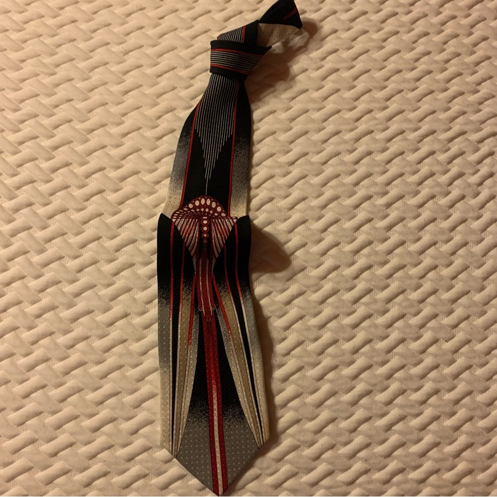 Mens Peacock Feather Necktie design in Bold Red & Black